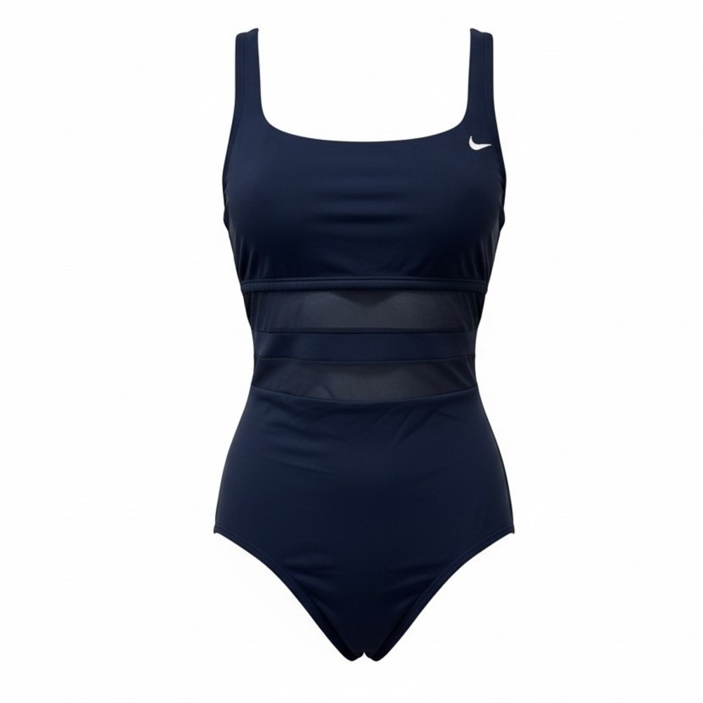 Nike Swim Womens Navy Blue Mesh Inset One Piece Swimsuit NESS9365-440 Medium NWT